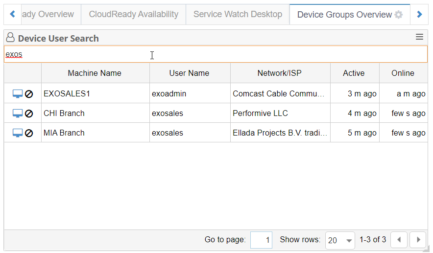 Device User Search Widget