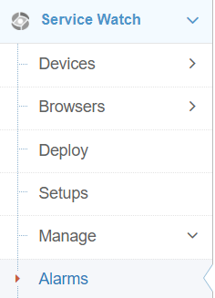 Navigate to Alarms under the Service Watch menu