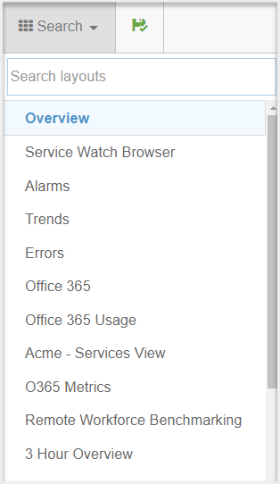 Dashboard Search Menu