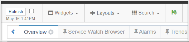 The toolbar options for Dashboards