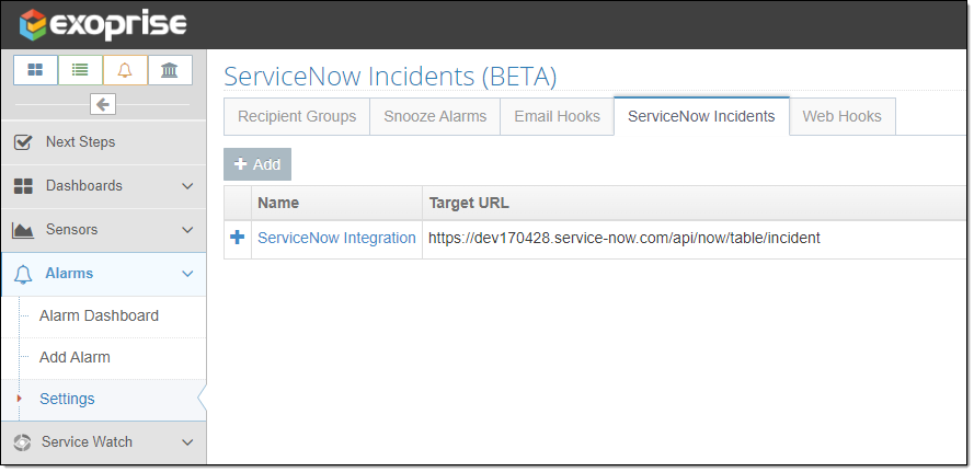 Example ServiceNow Exoprise Integration
