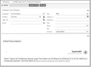 Example Exoprise ticket in ConnectWise PSA