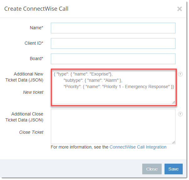 Custom JSON for ConnectWise Integration